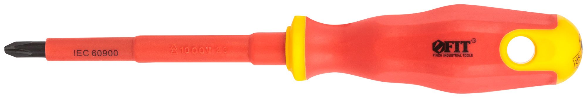 Отвертка изолированная 1000 В, CrV сталь, прорезиненная ручка 6,5х100 мм РН2 FIT 55894