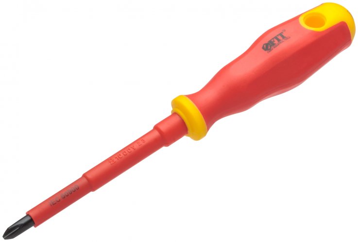 Отвертка изолированная 1000 В, CrV сталь, прорезиненная ручка 6,5х100 мм РН2 FIT 55894