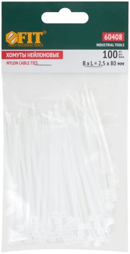 Хомуты нейлоновые, белые д/проводов 100 шт., 80x2,5 мм FIT 60408