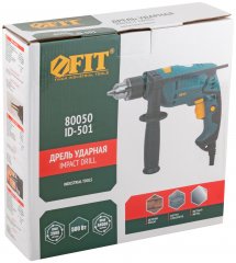 Дрель ударная  500 Вт; 0-2900 об/мин; КлП 10 мм; 1,6 кг; рез. накл; коробка FIT 80050
