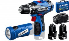 Дрель-шуруповерт ЗУБР Профессионал 12В + LED-фонарь, 2 АКБ 2Ач DL-121-22F