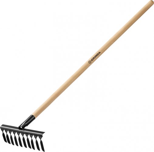 Садовые грабли с деревянным черенком GRINDA 10 витых зубьев, 320х95х1300 мм 39581-10