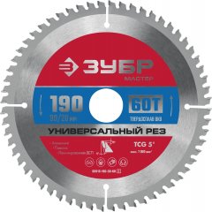 Диск пильный по алюминию Универсальный рез (190x30/20 мм; 60T) ЗУБР 36916-190-30-60_z01