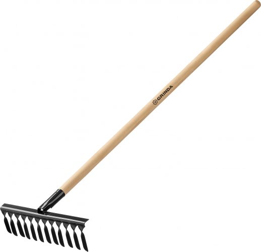 Садовые грабли с деревянным черенком GRINDA 12 витых зубьев, 384х95х1300 мм 39581-12