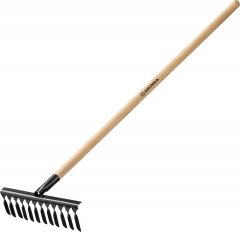 Садовые грабли с деревянным черенком GRINDA 12 витых зубьев, 384х95х1300 мм 39581-12