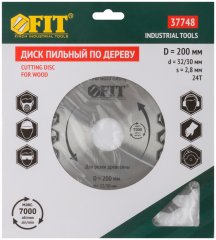 Диск пильный для циркулярных пил по дереву 200 х 32/30 х 24T FIT 37748