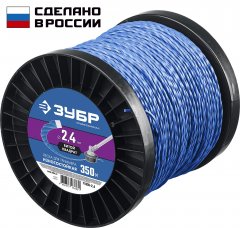 Леска для триммера Профессионал износостойкая (2.4 мм; 350 м; витой квадрат) ЗУБР 71035-2.4