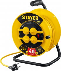 Силовой удлинитель на катушке STAYER ПВС 3x2.5 30м 4000Вт ip44 55064-30
