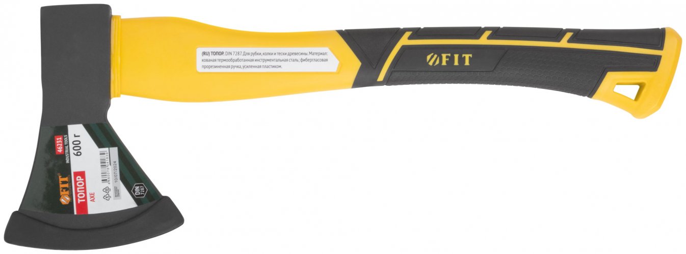 Топор кованая усиленная сталь, усиленная фиберглассовая ручка 600 гр. FIT 46231