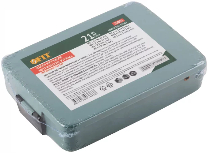 Метчики, легированная сталь 21 шт. М3-М12, металлический кейс FIT 70801
