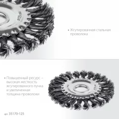 ЗУБР 125 мм, щетка дисковая жгутированная для УШМ пос.d 22 мм (35170-125)