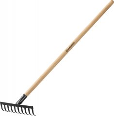 Садовые грабли с деревянным черенком GRINDA 10 прямых зубьев, 260х80х1300 мм 39583-10