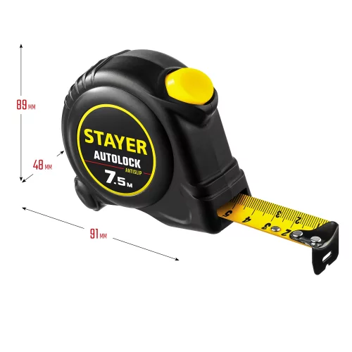 Рулетка STAYER АutoLock 7,5м / 25мм с автостопом 2-34126-07-25_z02