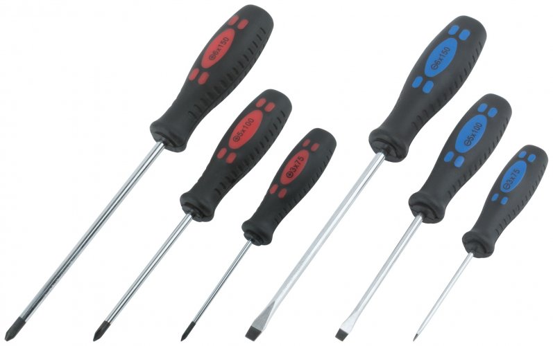 Отвертки "Стандарт", CrV сталь, магнитный наконечник, прорезиненные ручки, блистер, набор 6 шт. КУРС 56018