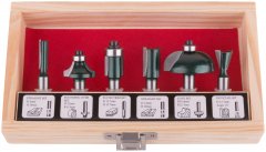 Фрезы по дереву кромочные, набор 6 шт., деревянный бокс, хвостовик 8 мм FIT 36568