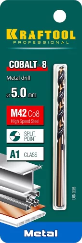 Сверло по металлу KRAFTOOL COBALT HSS-Co 8% сталь М42 (5х86 мм) 29656-5