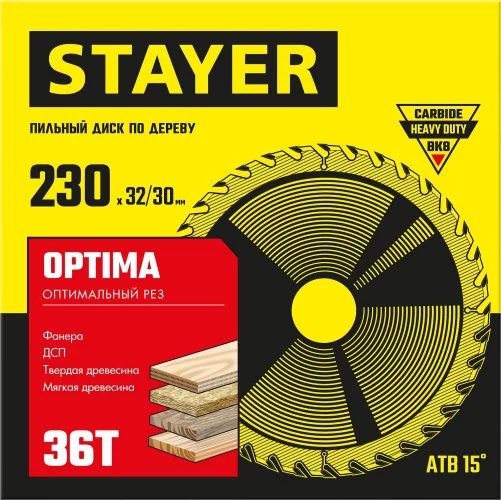 Диск пильный по дереву Оптимальный рез (230x32/30 мм; 36T) STAYER 3681-230-32-36_z01