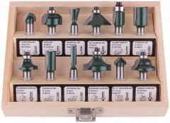 Фрезы по дереву кромочные, набор 12 шт., деревянный бокс, хвостовик 8 мм FIT 36578