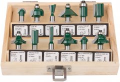 Фрезы по дереву кромочные, набор 12 шт., деревянный бокс, хвостовик 8 мм FIT 36578