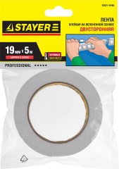Лента PROFI клейкая двусторонняя, на вспененной основе (5 м; 19 мм; белая) STAYER 12231-19-05
