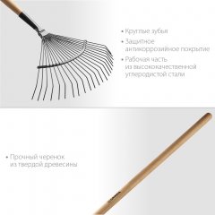 Веерные садовые грабли с деревянным черенком GRINDA 22 круглых зубца, 400х260х1500 мм 39591