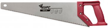 Ножовка по дереву, средний каленый зуб 7 TPI, 2D заточка, пластиковая ручка 450 мм КУРС 40312