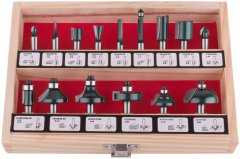 Фрезы по дереву кромочные, набор 15 шт., деревянный бокс, хвостовик 8 мм FIT 36579