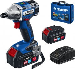 Бесщеточный гайковерт ЗУБР Профессионал 20 В, 2 АКБ, 4 Ач, в кейсе GB-250-42