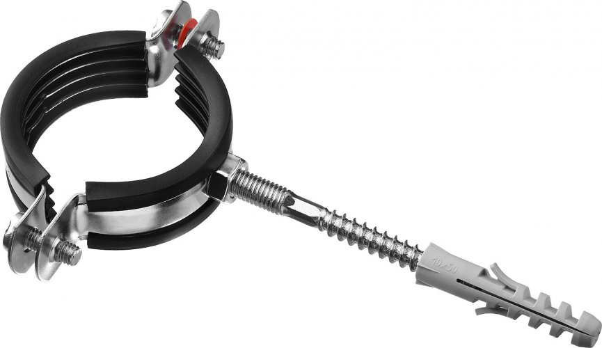 Трубный хомут с гайкой ЗУБР оцинкованный, в комплекте с сантехнической шпилькой 37866-47-52