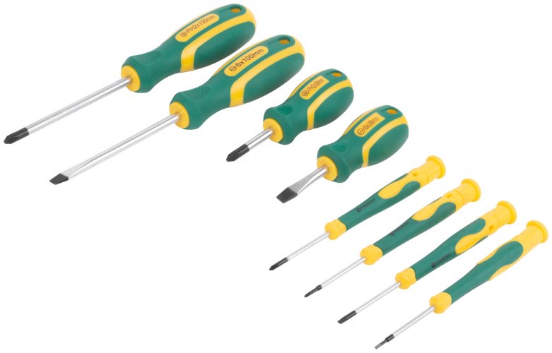 Отвертки "Контур", CrV сталь, прорезиненные ручки, 4 шт. + отвертки для точных работ 4 шт., блистер, набор 8 шт. FIT 56038