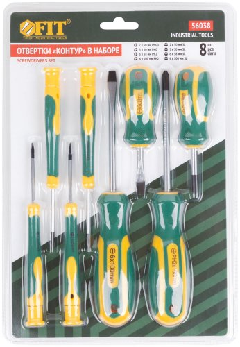 Отвертки "Контур", CrV сталь, прорезиненные ручки, 4 шт. + отвертки для точных работ 4 шт., блистер, набор 8 шт. FIT 56038
