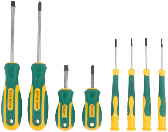 Отвертки "Контур", CrV сталь, прорезиненные ручки, 4 шт. + отвертки для точных работ 4 шт., блистер, набор 8 шт. FIT 56038