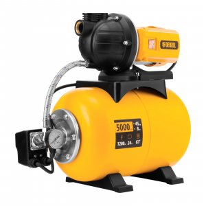 Насосная станция WPS1200-24P, 1200 Вт, напор 45 м, 5000 л/ч, ресивер 24 л, пластик Denzel