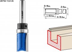 Фреза пазовая прямая с верхним подшипником ПРОФЕССИОНАЛ (16х70.4 мм; хвостовик 8 мм; ВК 6) ЗУБР 28756-15.8-26