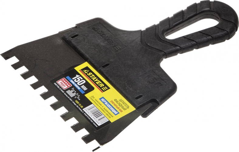 Нержавеющий зубчатый шпатель STAYER 1009-15-08