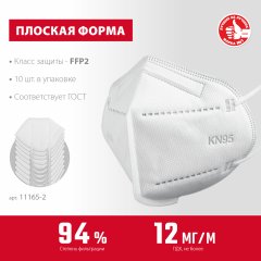 Плоская фильтрующая полумаска ЗУБР Kn-95 ffp2, 10 шт. 11165-2
