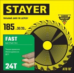 Диск пильный по дереву STAYER Fast 185x30/20 мм; 24T 3680-185-30-24_z01