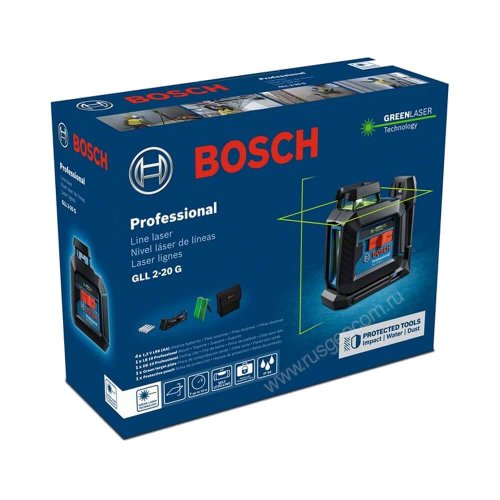 Лазерный уровень Bosch GLL 2-20 G с калибровкой + LB 10 + DK 10 с зеленым лучом