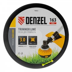 Леска для триммера витой квадрат, 3,0мм х 163м, на DIN катушке FLEX CORD Denzel 96802