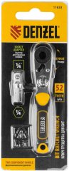 Ключ-трещотка для бит 1/4", 52 зуба, CrMo, адаптер для торцевых головок Denzel 11633
