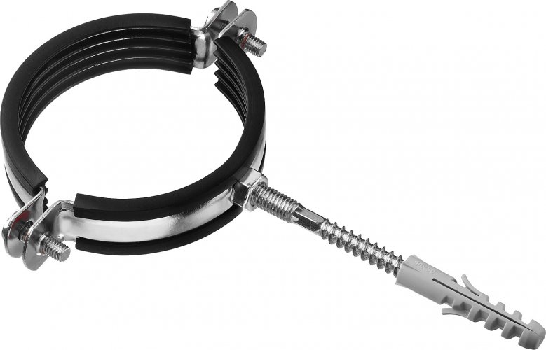 Трубный хомут ЗУБР МАСТЕР оцинкованный в комплекте с сантехнической шпилькой и дюбелем, 2 1/2" 37866-75-80_z01