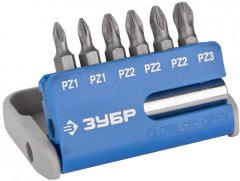 Наборы бит,  7 пред, PZ1, PZ2, PZ3, с магнитным адаптером, хромомолибденовая сталь S2, ЗУБР 26042-H7