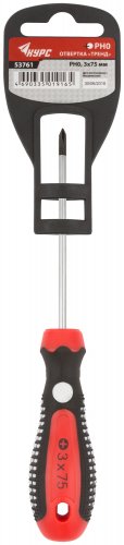 Отвертка "Тренд", CrV сталь, прорезиненная ручка 3x75 мм PH0 КУРС 53761
