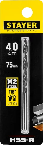 Сверло Professional по металлу HSS-R (4х43х75 мм; М2; DIN 338) STAYER 29602-4