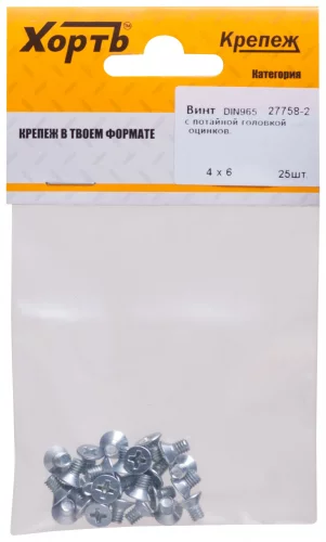 Винт с потайной головкой с полной резьбой оцинкованный DIN 965 4х6 25 шт. XВАТ 27758-2