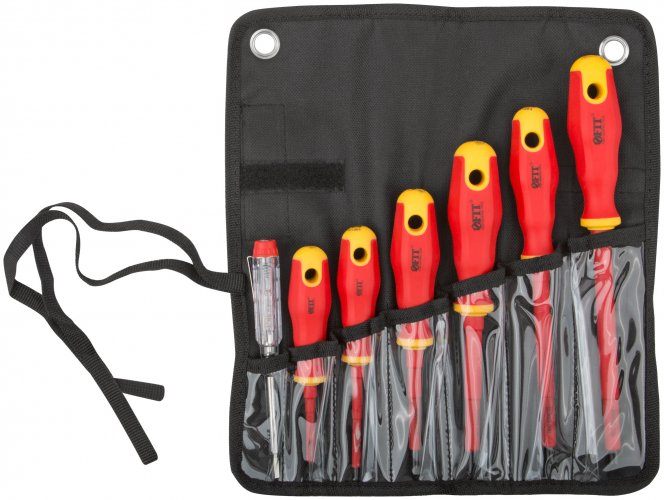 Отвертки изолированные 1000 В, CrV сталь, прорезин. ручки, в нейлоновом конверте, 6 шт.+ 1 индикаторная FIT 56130