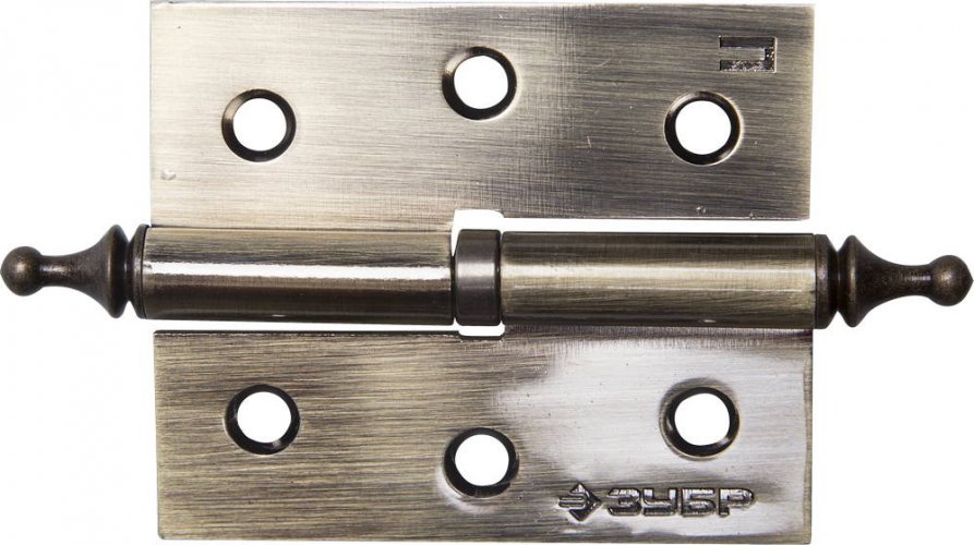 Дверная разъемная петля ЗУБР Эксперт 1 подшипник цвет старая латунь AB правая с крепежом 75x63x2.5 мм 2 шт. 37605-075-5R