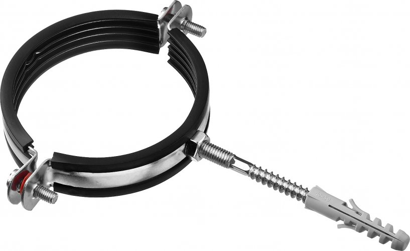 Трубный хомут с гайкой ЗУБР оцинкованный, в комплекте с сантехнической шпилькой и дюбелем, 3" 37866-87-94