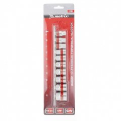Набор торцевых головок, 3/8, двенадцатигранные, CrV, 10 шт, 9-19 мм Matrix 13595