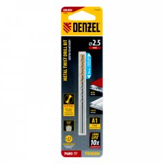 Сверло спиральное по металлу 2,5 х 95 мм Р6М5, Golden Tip, удлиненное, 2шт. Denzel